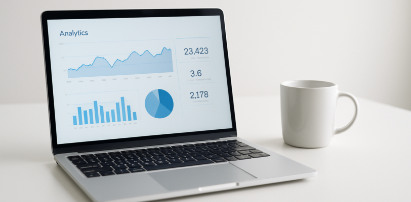 ホームページ制作 - open laptop showing website analytics