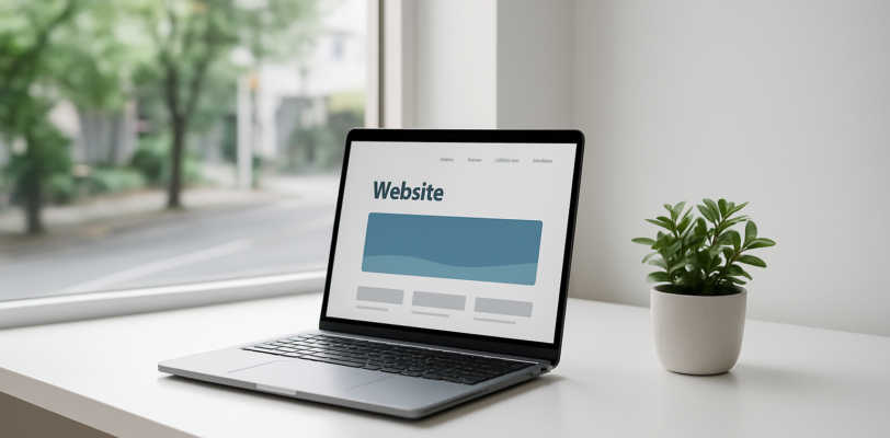ホームページ制作 - laptop displaying a website design