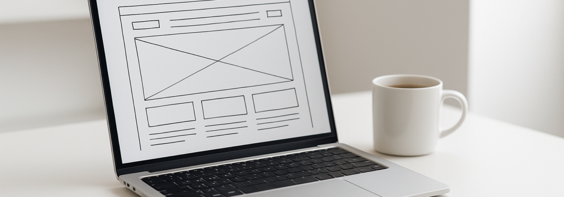 ホームページ制作 - laptop displaying a website wireframe