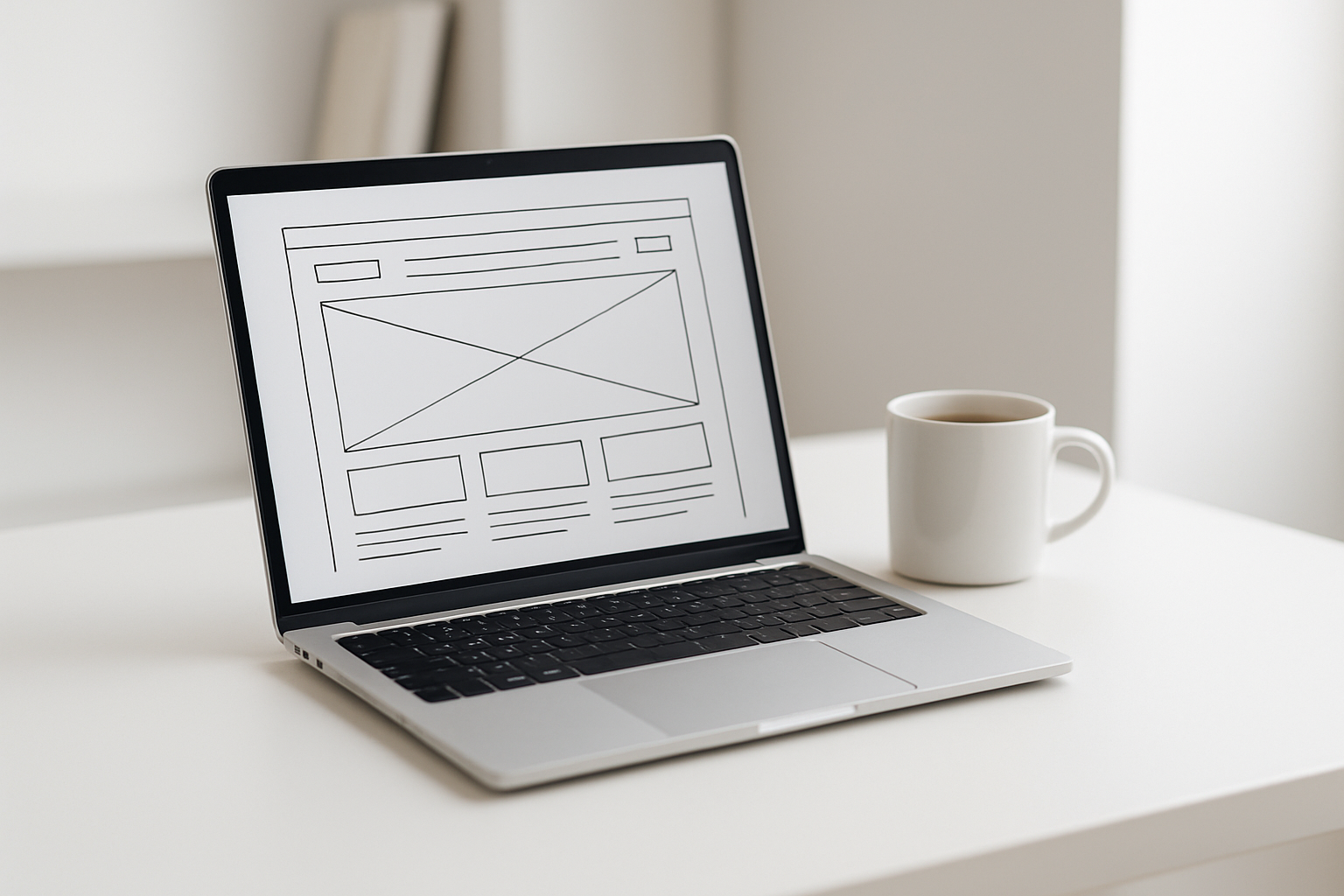 ホームページ制作 - laptop displaying a website wireframe