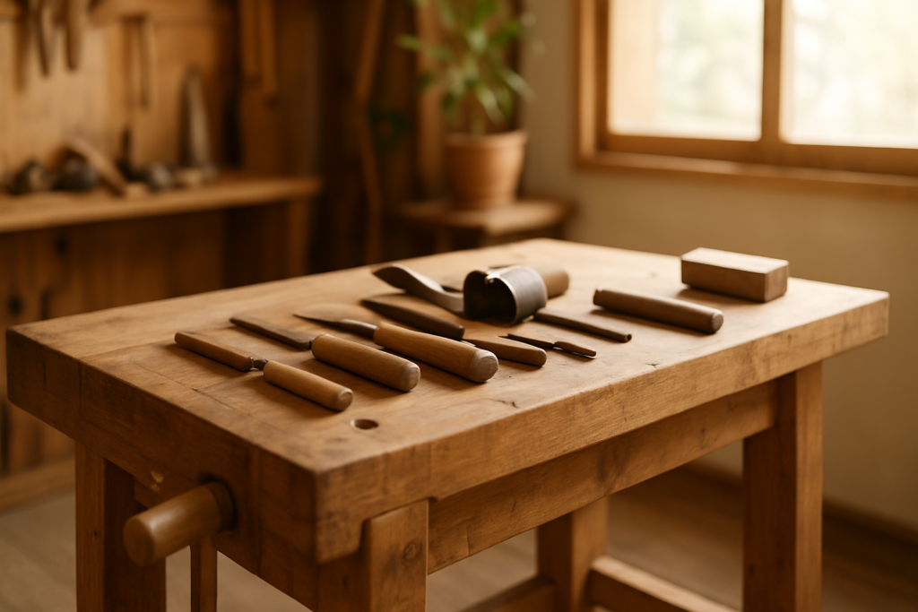 ホームページ制作 - traditional Japanese craftsman's wooden workbench