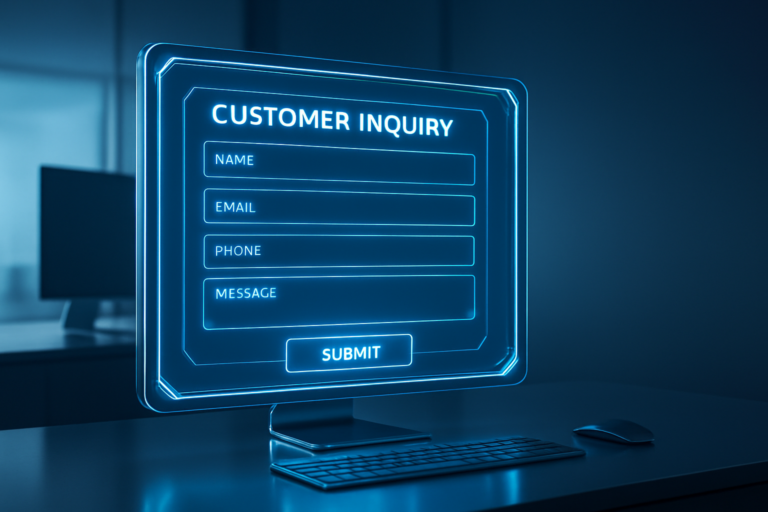 ホームページ制作 - modern glowing digital customer inquiry form screen